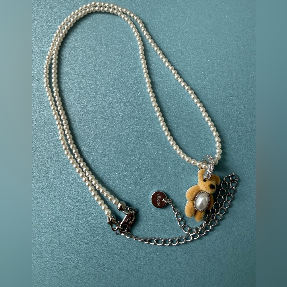 YVMIN Flocked Teddy Bear Shell Pearl Necklace